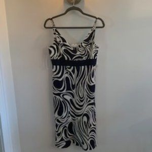 Ann Taylor Silk Navy Blue & White Swirl Print Dress with Accent Straps Size 4
